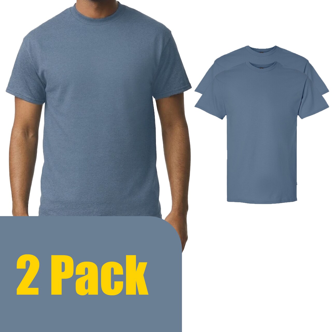 Gildan Unisex Ultra Cotton Short Sleeve T-Shirt Bundle, Crewneck Blanks for Crafting, Indigo Blue, S–5XL